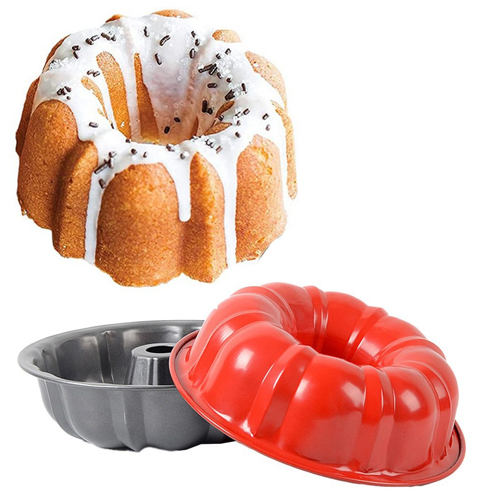 2 X Nonstick Bundt Cake Pan Cake Molds Carbon Steel Fluted Tube Cake Pans Baking Tools Black Red