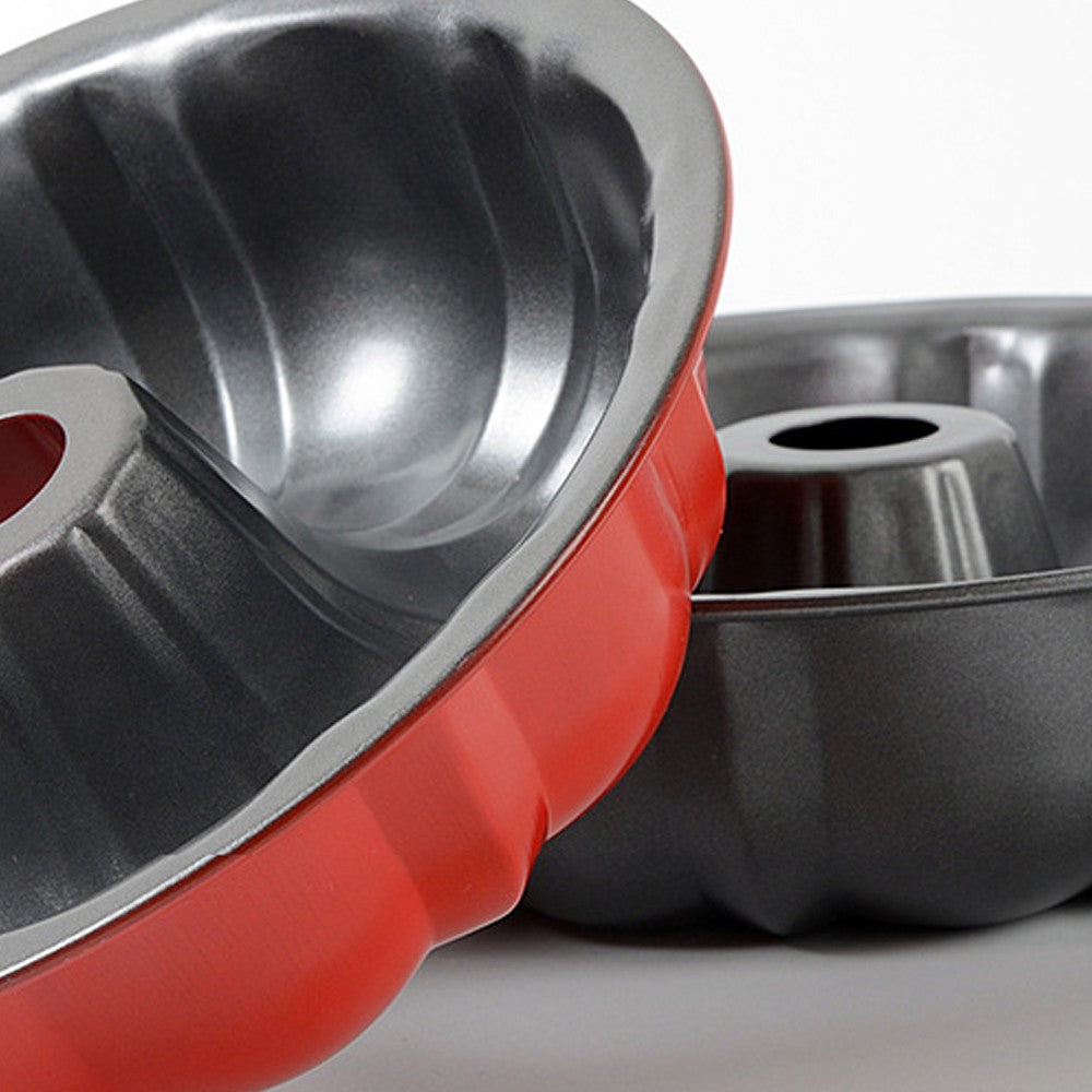 2 X Nonstick Bundt Cake Pan Cake Molds Carbon Steel Fluted Tube Cake Pans Baking Tools Black Red