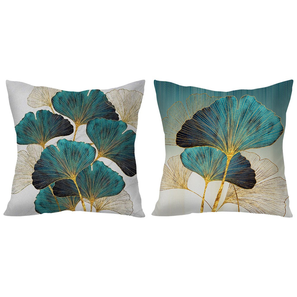 2 X Leaves Printed Pillow Cover Leaf Plant Throw Pillowcase Cover Home Decor Style 1 and 5