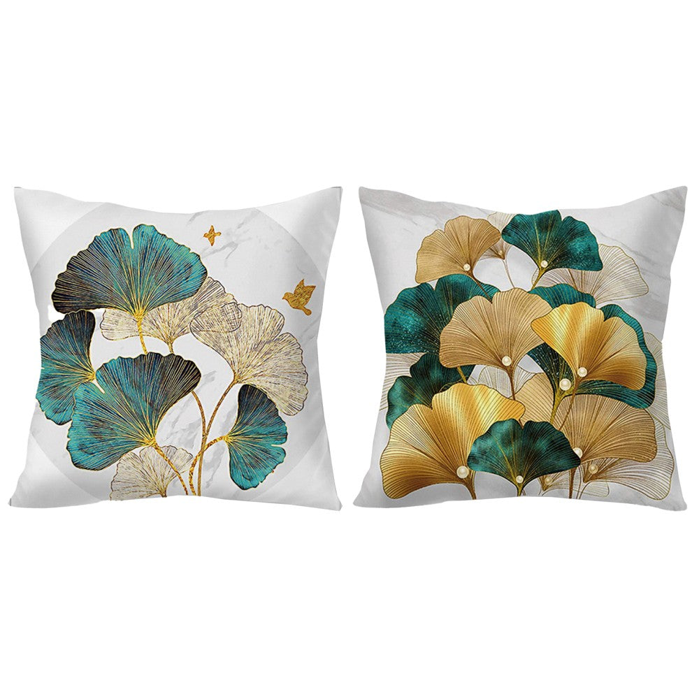 2 X Leaves Printed Pillow Cover Leaf Plant Throw Pillowcase Cover Home Decor Style 2 and 3
