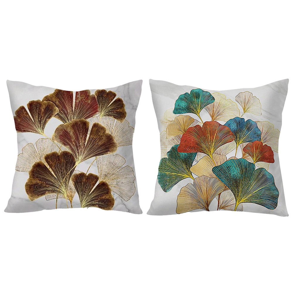 2 X Leaves Printed Pillow Cover Leaf Plant Throw Pillowcase Cover Home Decor Style 4 and 6
