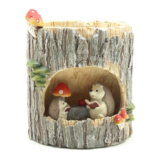 Hedgehog Plant Flower Pots with Drainage Hole Tree Stump Planters Indoor Desktop Decor