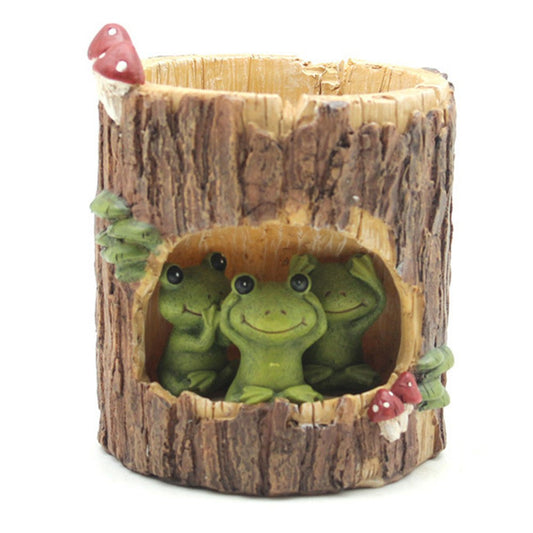 Frog Plant Flower Pots with Drainage Hole Tree Stump Planters Indoor Desktop Decor