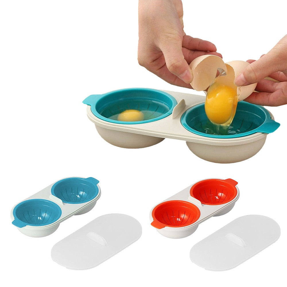 2Pcs Draining Egg Boiler Double Egg Cup Poacher Gadget Microwave Cooking Tool