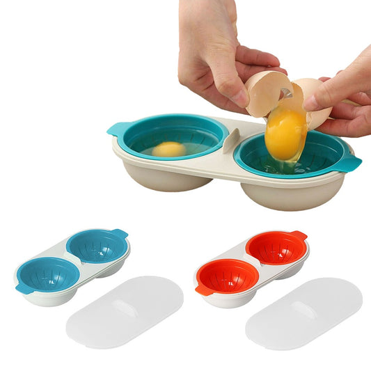 2Pcs Draining Egg Boiler Double Egg Cup Poacher Gadget Microwave Cooking Tool