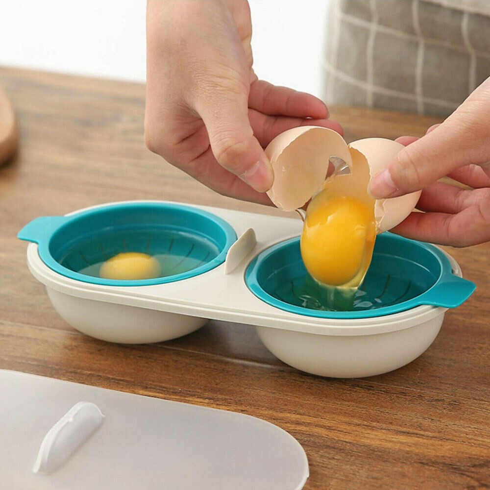 4Pcs Draining Egg Boiler Double Egg Cup Poacher Gadget Microwave Cooking Tool