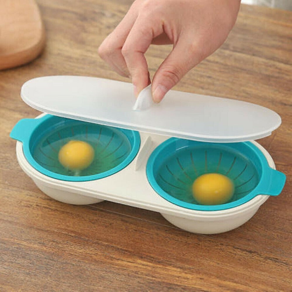 4Pcs Draining Egg Boiler Double Egg Cup Poacher Gadget Microwave Cooking Tool