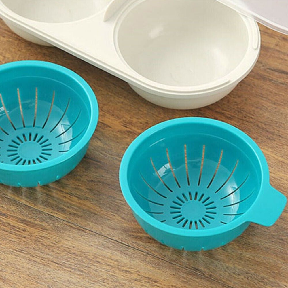 4Pcs Draining Egg Boiler Double Egg Cup Poacher Gadget Microwave Cooking Tool