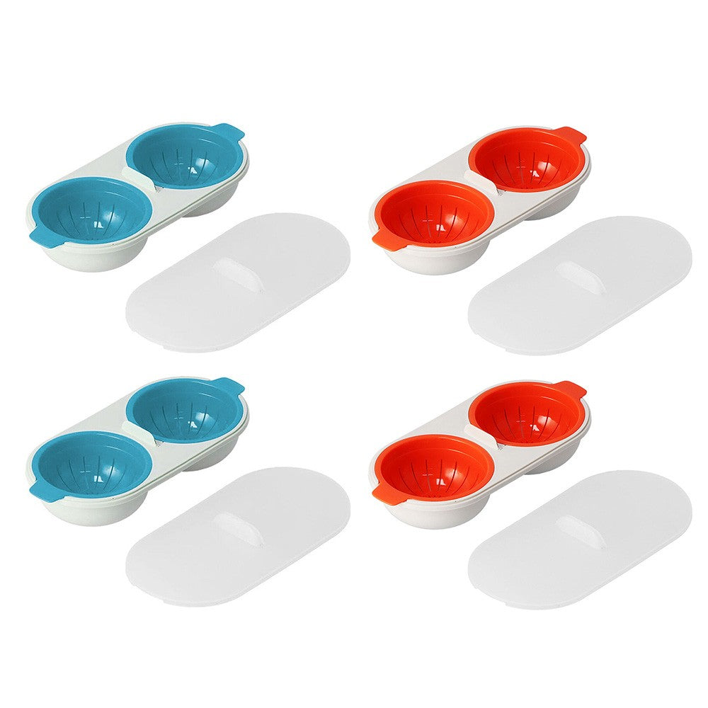 4Pcs Draining Egg Boiler Double Egg Cup Poacher Gadget Microwave Cooking Tool