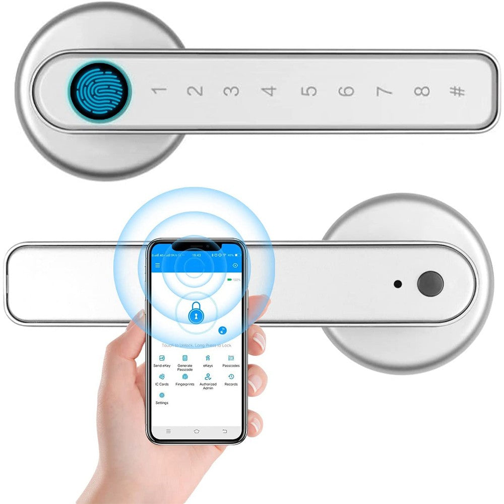 Silver Smart Fingerprint Door Lock Set Electronic Handle Door Lock Digital Password Door Lock