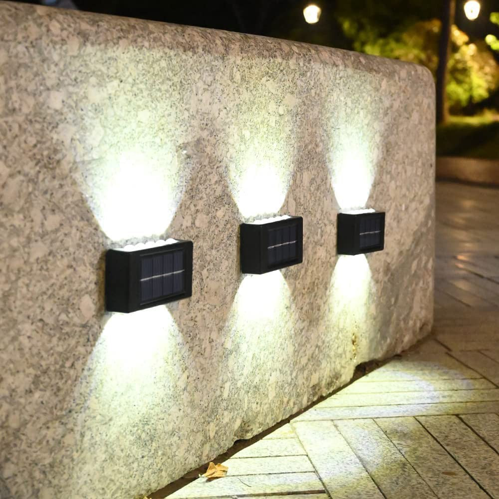 4 X 10LEDs Solar Wall Lights Water Resistant Fence Lights Outdoor Garden Yard Decor White Light
