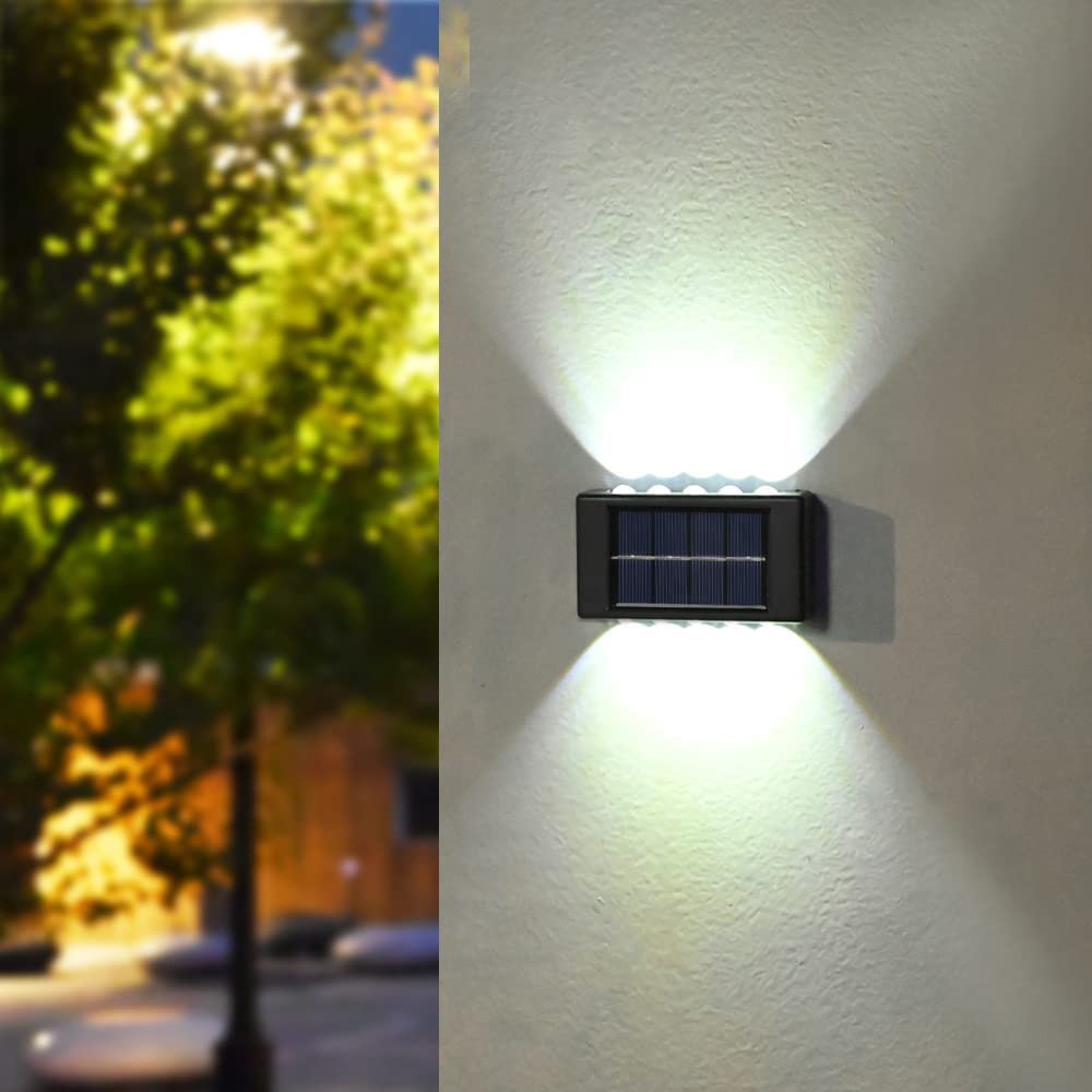 4 X 10LEDs Solar Wall Lights Water Resistant Fence Lights Outdoor Garden Yard Decor White Light