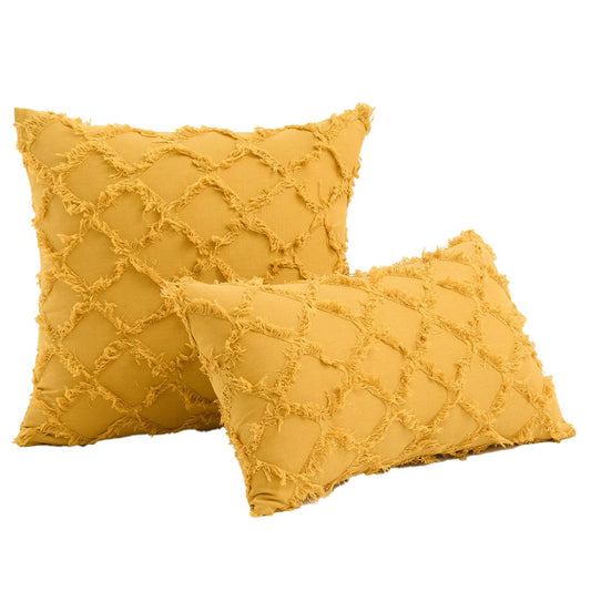 2Pcs Yellow Cotton Linen Pillowcase Cushion Covers Sofa Throw Pillow Case WITHOUT PILLOW