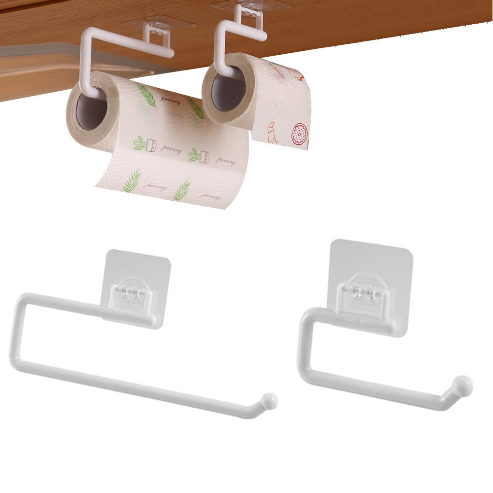 4Pcs Wall Mounted Kitchen Paper Towel Holder with Hanger Self Adhesive Tissue Rack