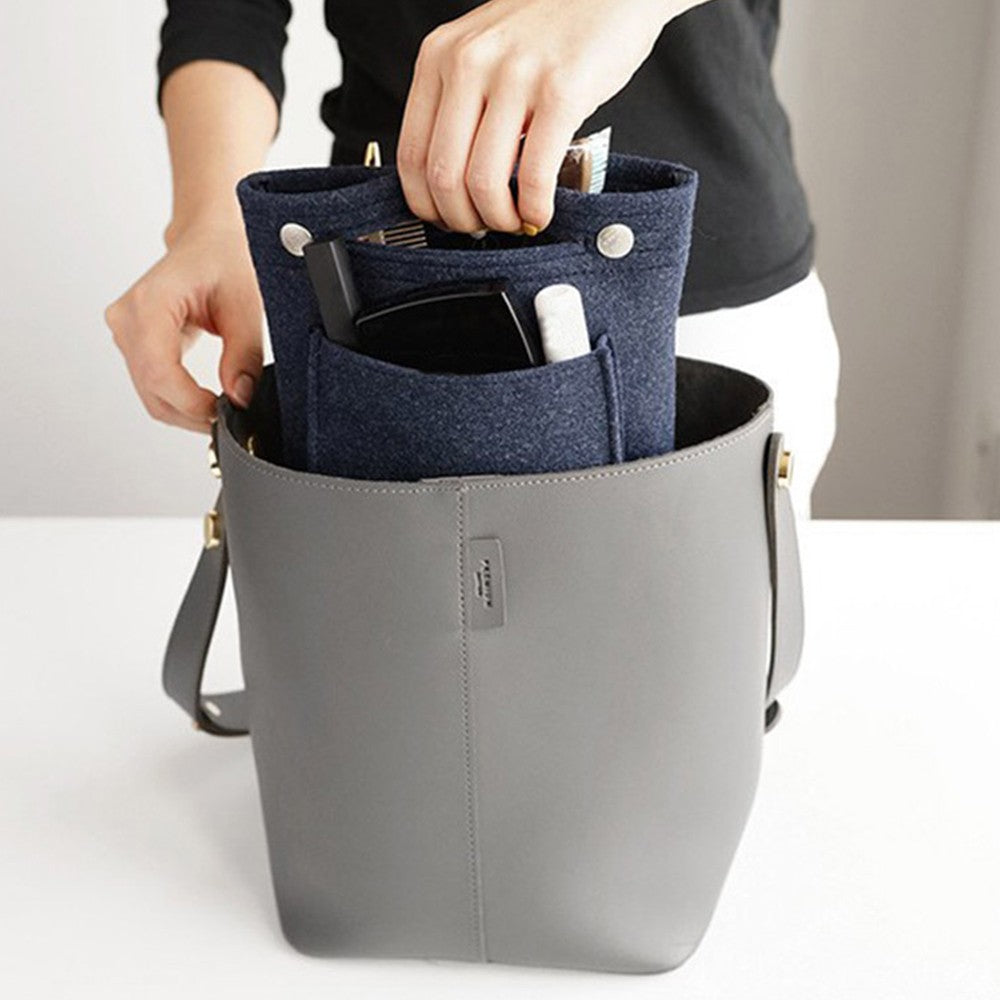 Women Handbag Insert Bag Purse Liner Multi Pocket Travel Felt Organizer Makeup Cosmetic Bag Dark Blue