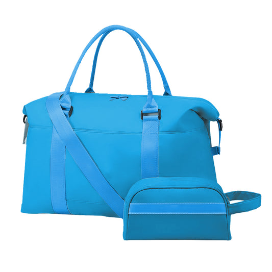 2Pcs Travel Duffel Bag and Makeup Bag Set Fitness Bag Sports Bag Weekender Bag Blue