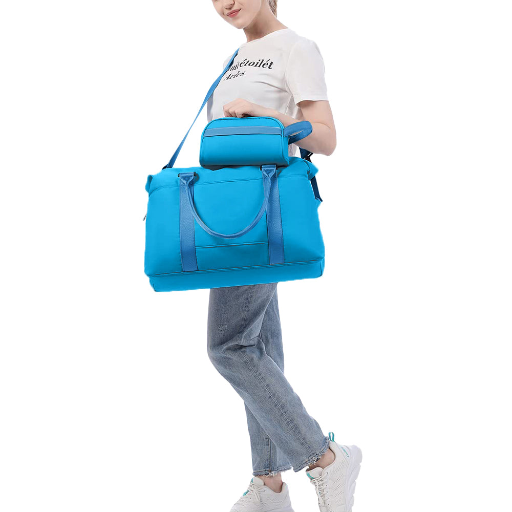 2Pcs Travel Duffel Bag and Makeup Bag Set Fitness Bag Sports Bag Weekender Bag Blue