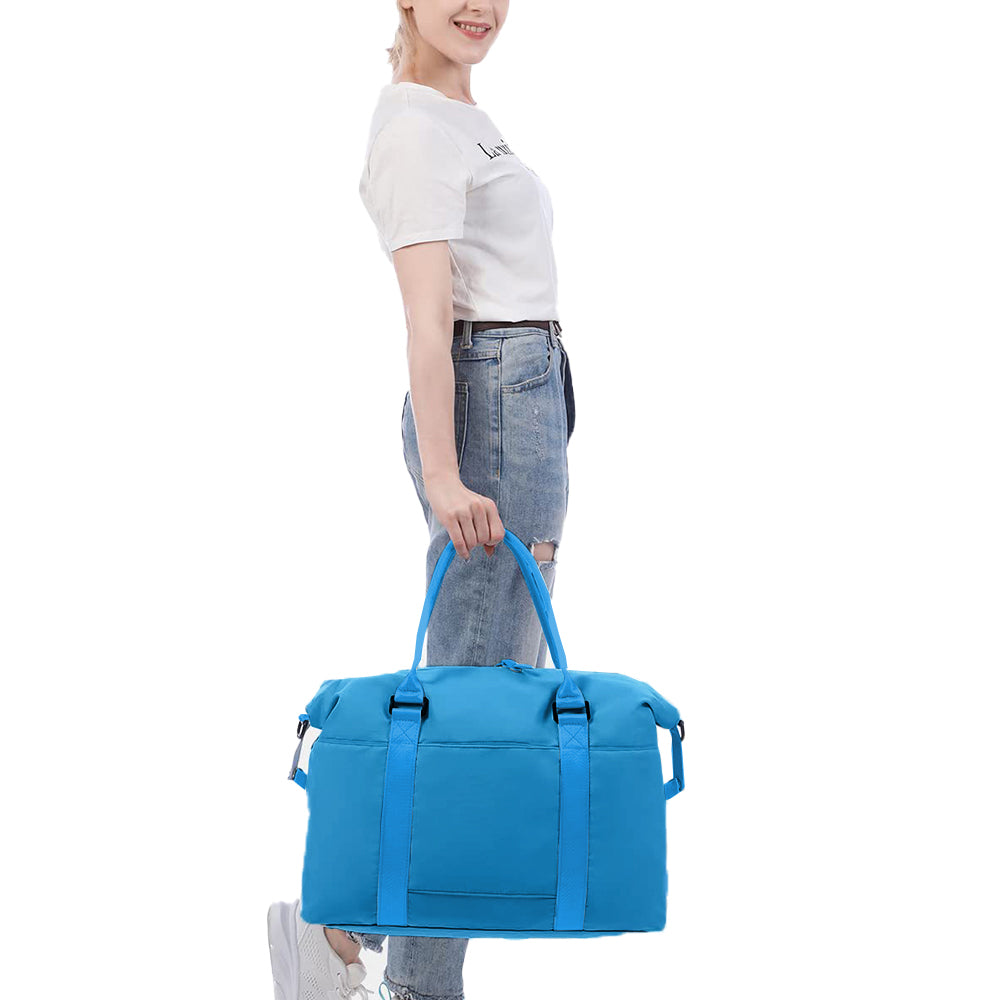 2Pcs Travel Duffel Bag and Makeup Bag Set Fitness Bag Sports Bag Weekender Bag Blue