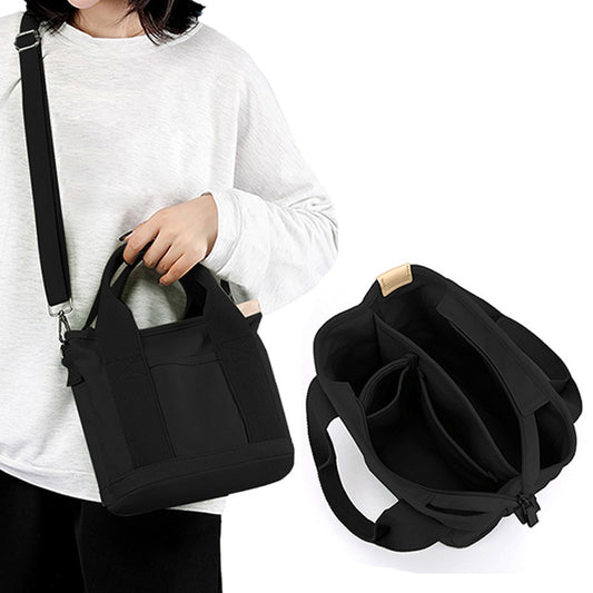 Womens Canvas Small Tote Bags Handbag Crossbody Bags Zipper Bags with Shoulder Strap Black