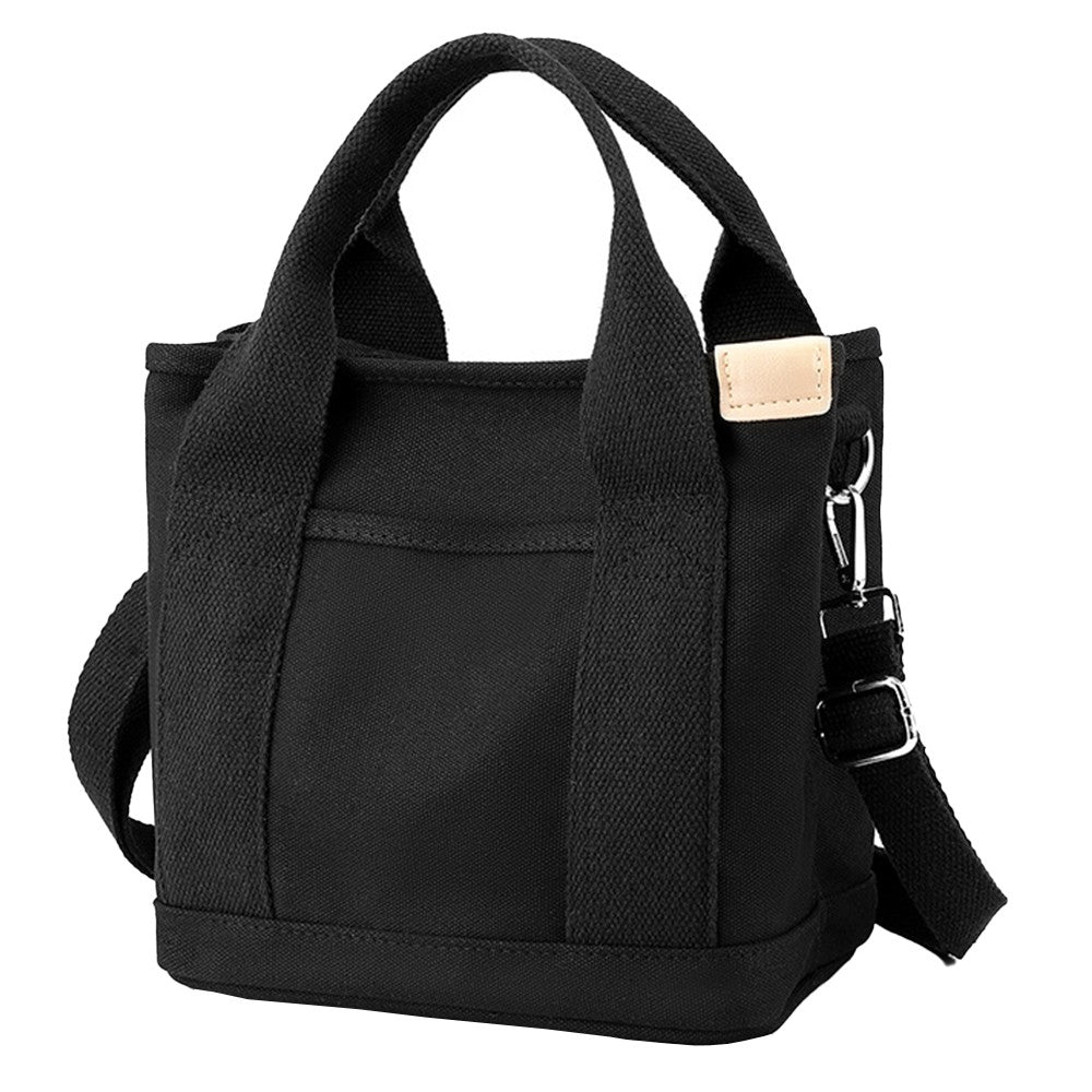 Womens Canvas Small Tote Bags Handbag Crossbody Bags Zipper Bags with Shoulder Strap Black
