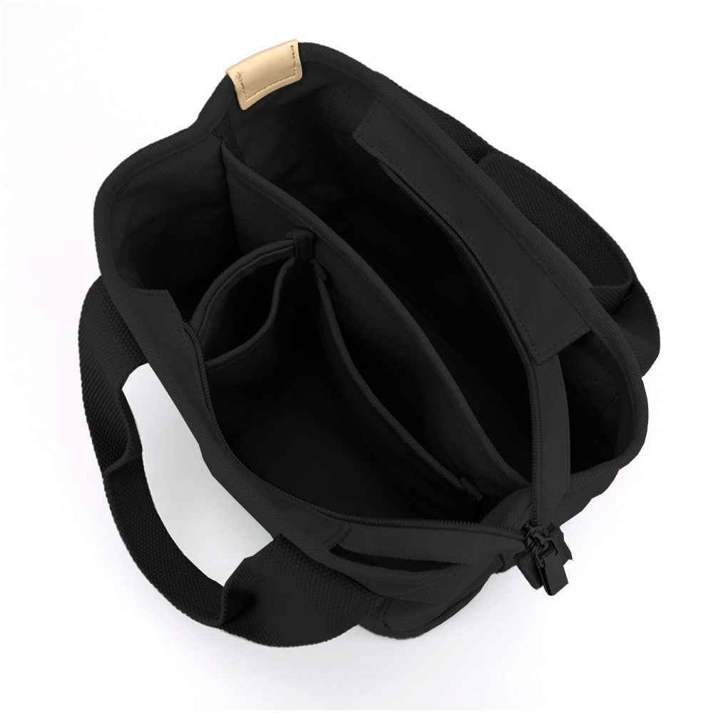 Womens Canvas Small Tote Bags Handbag Crossbody Bags Zipper Bags with Shoulder Strap Black