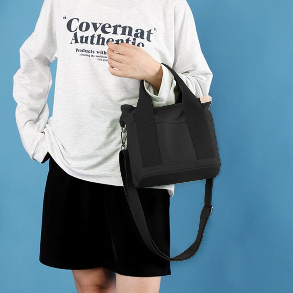 Womens Canvas Small Tote Bags Handbag Crossbody Bags Zipper Bags with Shoulder Strap Black