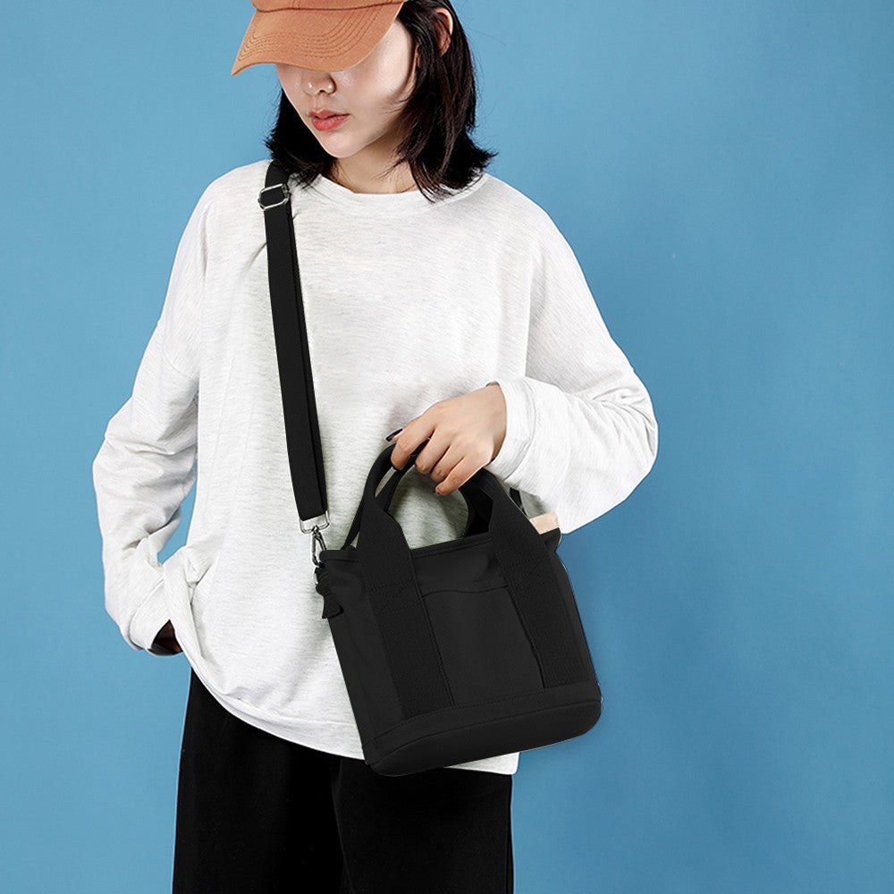 Womens Canvas Small Tote Bags Handbag Crossbody Bags Zipper Bags with Shoulder Strap Black