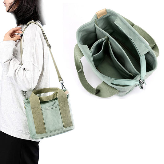 Womens Canvas Small Tote Bags Handbag Crossbody Bags Zipper Bags with Shoulder Strap Green