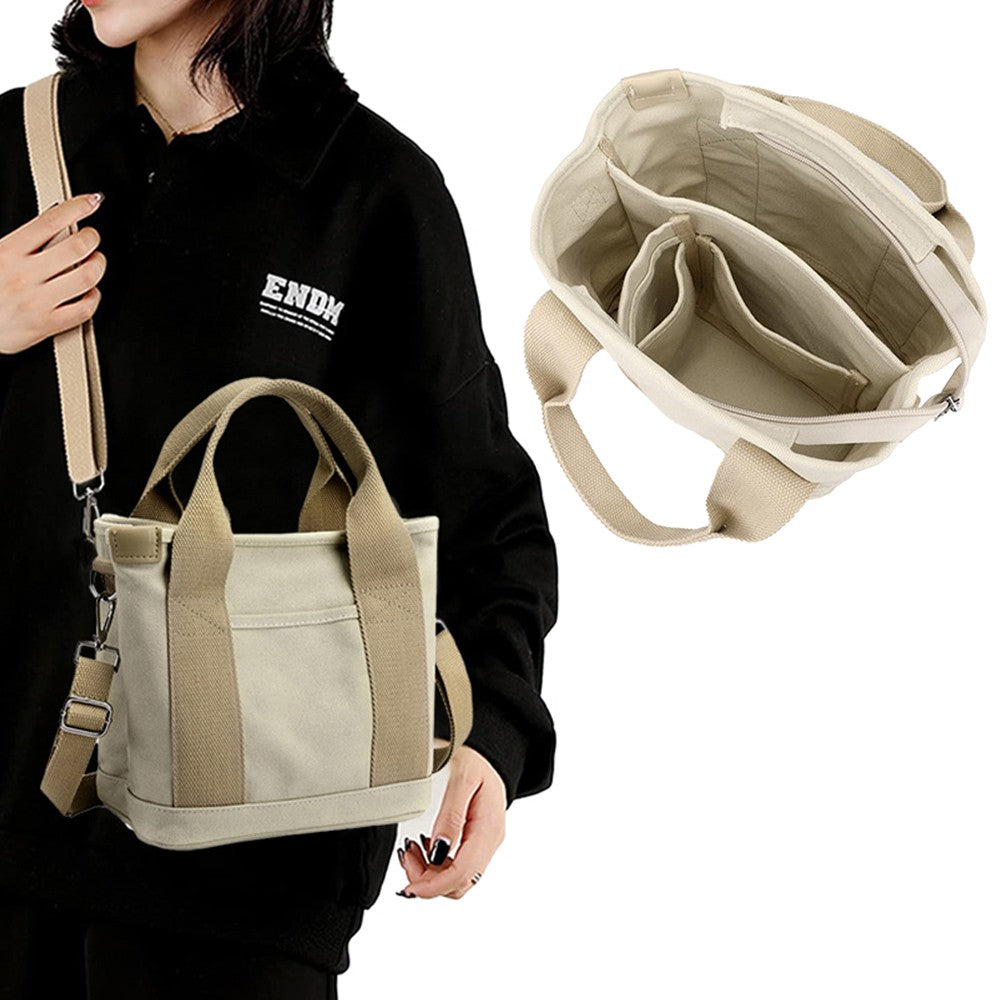 Womens Canvas Small Tote Bags Handbag Crossbody Bags Zipper Bags with Shoulder Strap Khaki