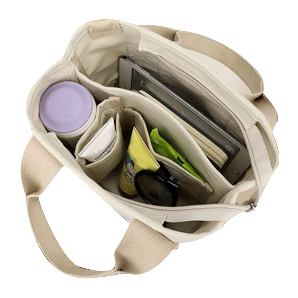 Womens Canvas Small Tote Bags Handbag Crossbody Bags Zipper Bags with Shoulder Strap Khaki