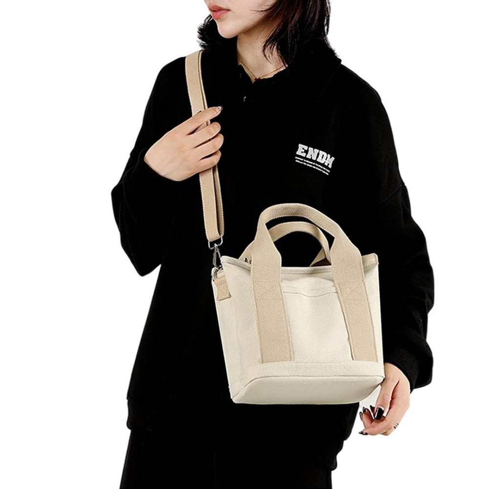 Womens Canvas Small Tote Bags Handbag Crossbody Bags Zipper Bags with Shoulder Strap Khaki