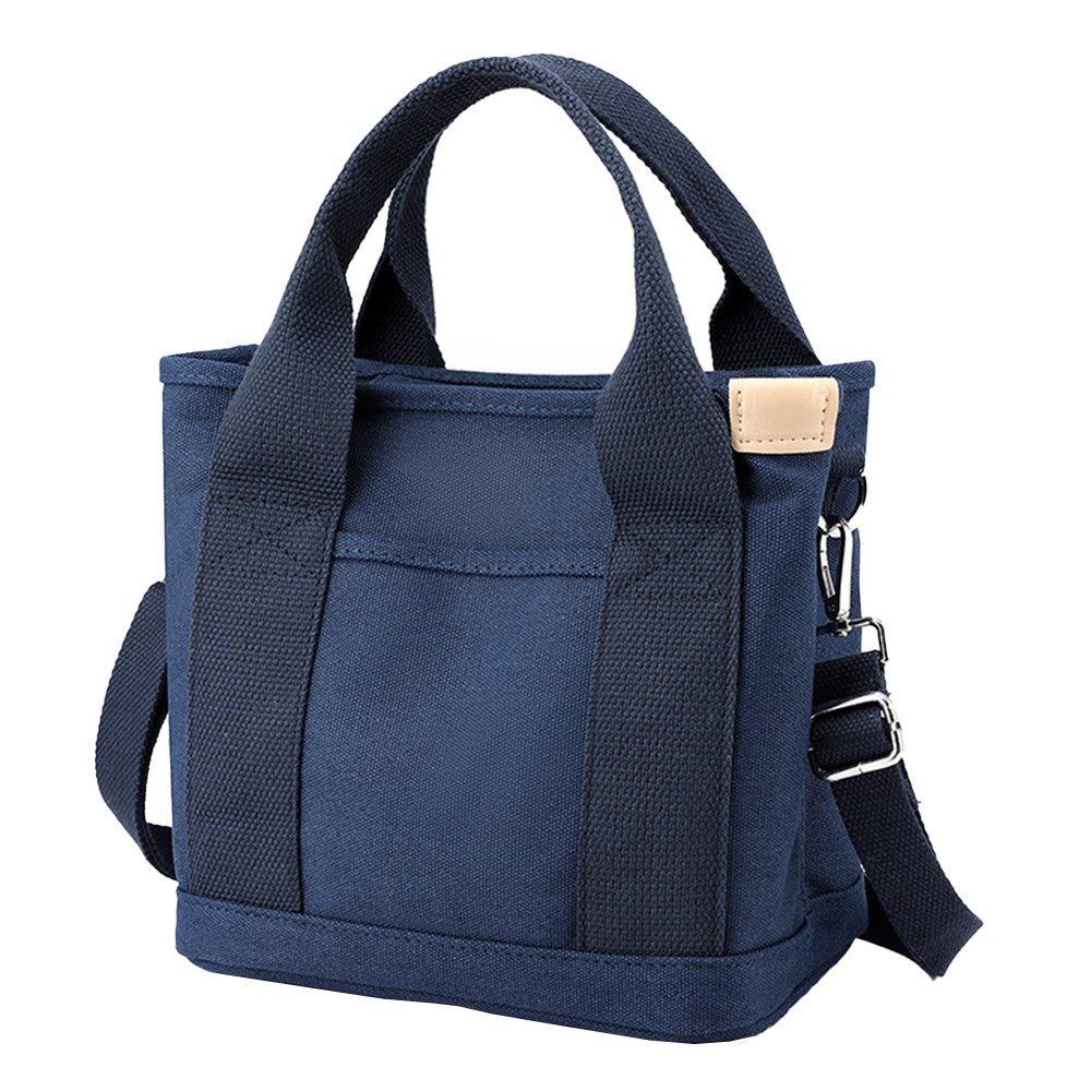 Womens Canvas Small Tote Bags Handbag Crossbody Bags Zipper Bags with Shoulder Strap Navy Blue