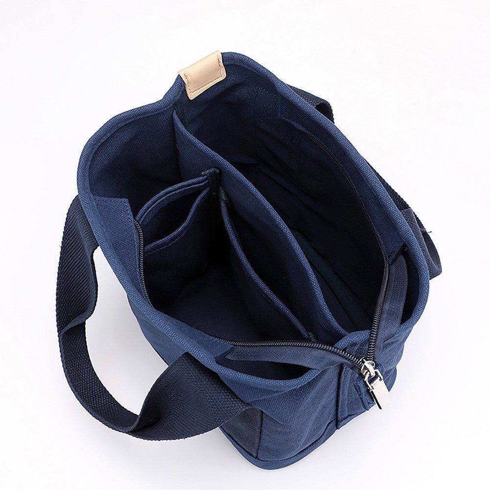 Womens Canvas Small Tote Bags Handbag Crossbody Bags Zipper Bags with Shoulder Strap Navy Blue