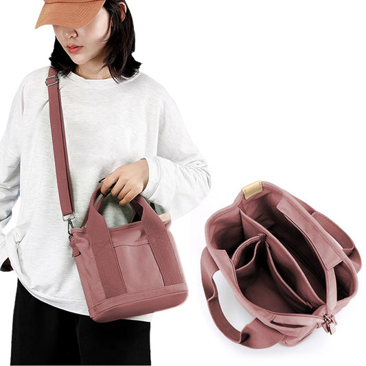 Womens Canvas Small Tote Bags Handbag Crossbody Bags Zipper Bags with Shoulder Strap Pink