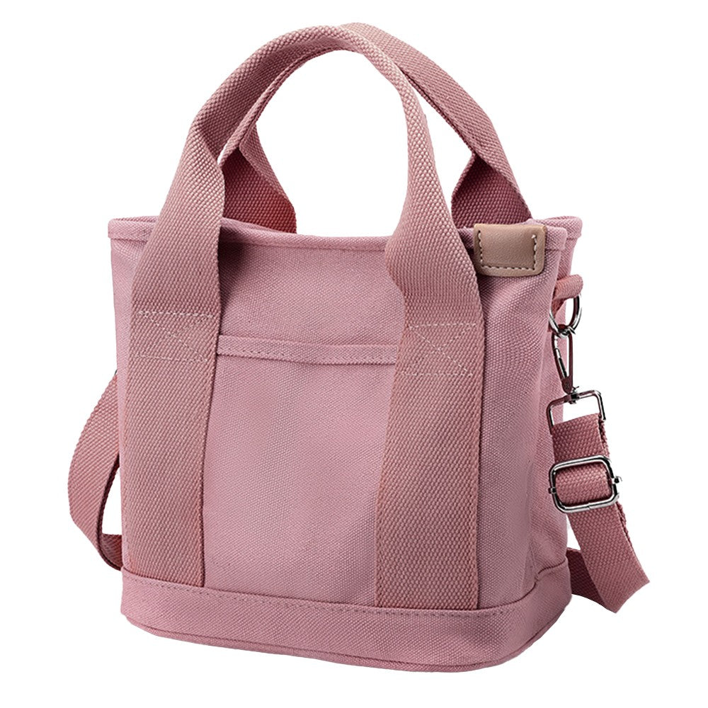 Womens Canvas Small Tote Bags Handbag Crossbody Bags Zipper Bags with Shoulder Strap Pink