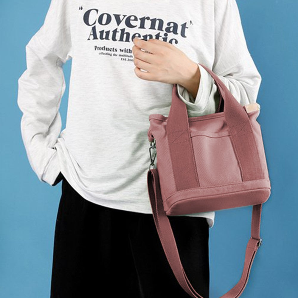 Womens Canvas Small Tote Bags Handbag Crossbody Bags Zipper Bags with Shoulder Strap Pink