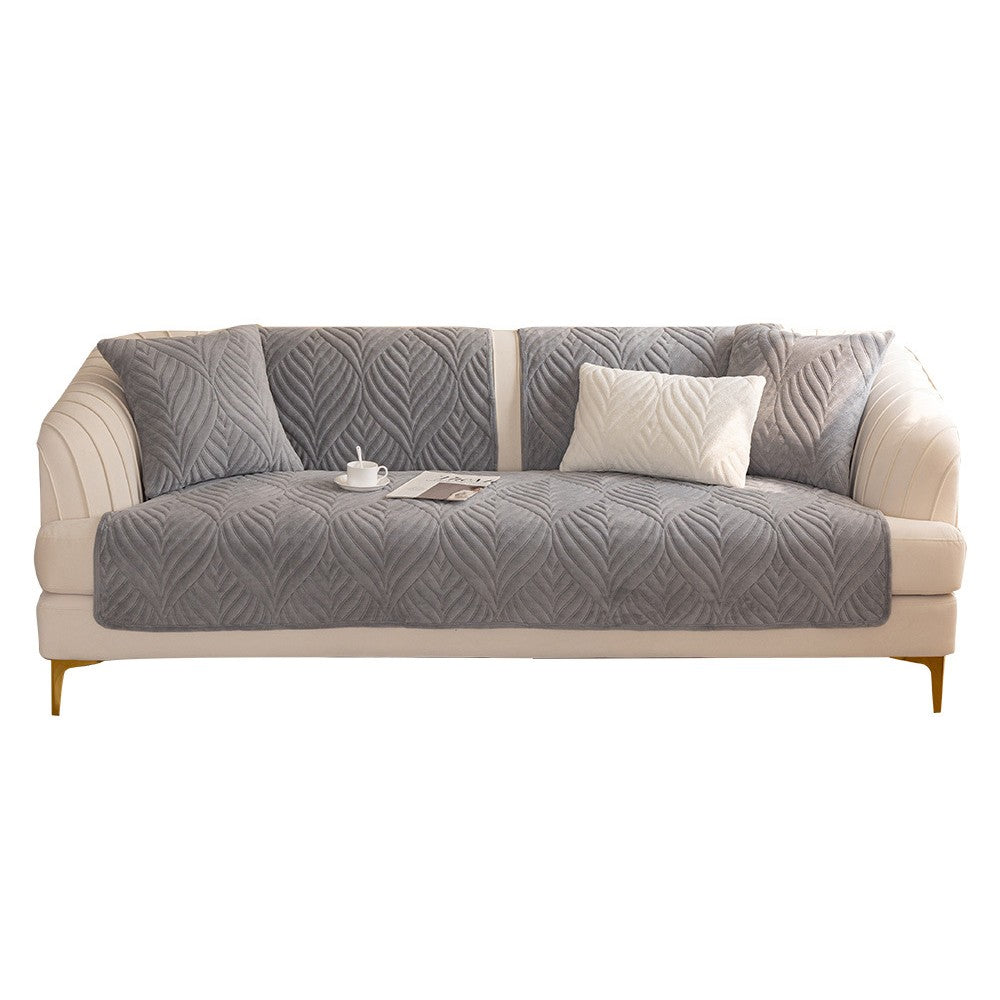 90x120cm Leaves Pattern Sofa Cover Plush Sectional Couch Cover Nonslip Sofa Slipcover Grey