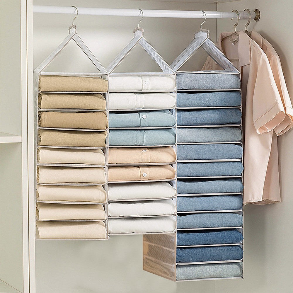 3Pcs Hanging T-Shirt Pants Storage Bag Closet Organizer Wardrobe Storage Space Saving