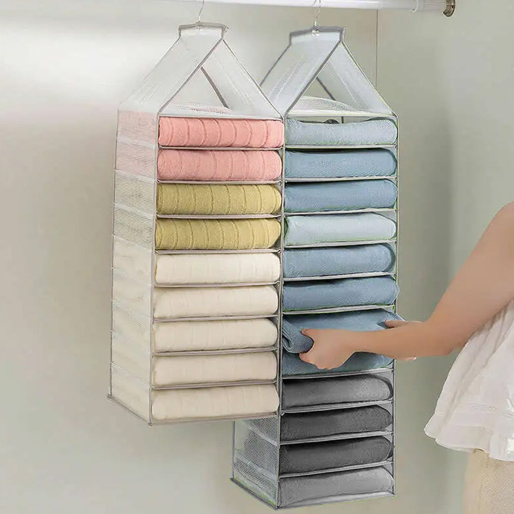 3Pcs Hanging T-Shirt Pants Storage Bag Closet Organizer Wardrobe Storage Space Saving