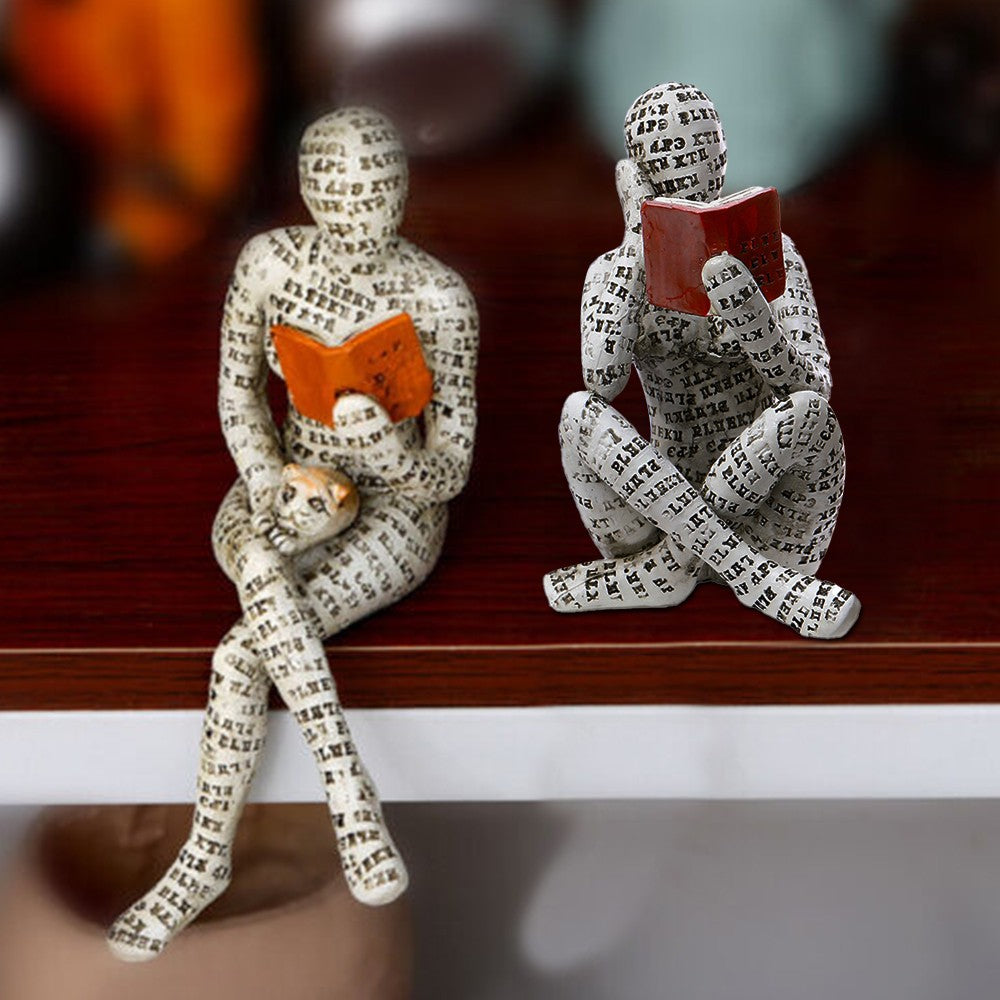 2 X Pulp Woman Reading Figurine Thinker Style Bookshelf Decor Resin Statue Table Ornaments Home Decor Style 1 and 2