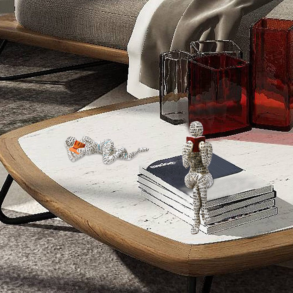 2 X Pulp Woman Reading Figurine Thinker Style Bookshelf Decor Resin Statue Table Ornaments Home Decor Style 3 and 4