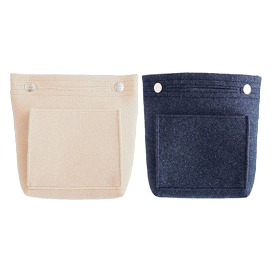 2 X Women Handbag Insert Bag Purse Liner Multi Pocket Travel Felt Organizer Makeup Cosmetic Bag Dark Blue Beige