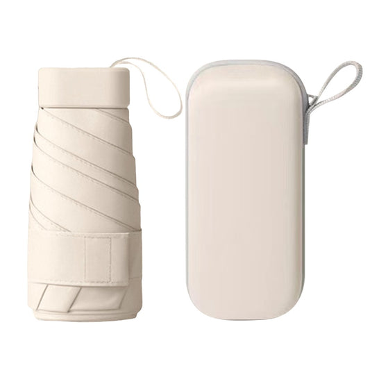 Mini Pocket 6 Ribs Sun Umbrella Anti-UV Sun Umbrella with Storage Box Apricot