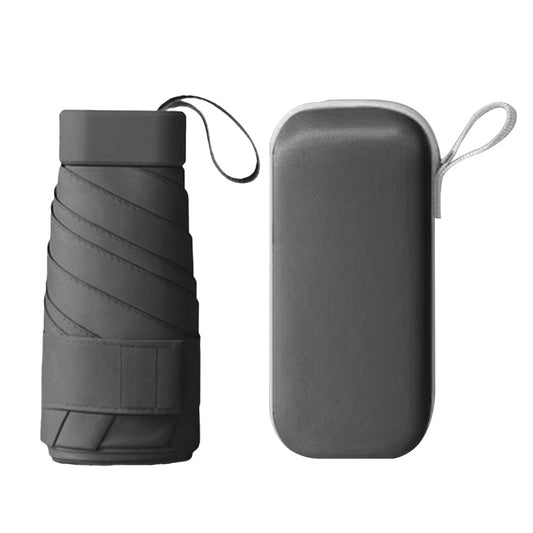 Mini Pocket 6 Ribs Sun Umbrella Anti-UV Sun Umbrella with Storage Box Black