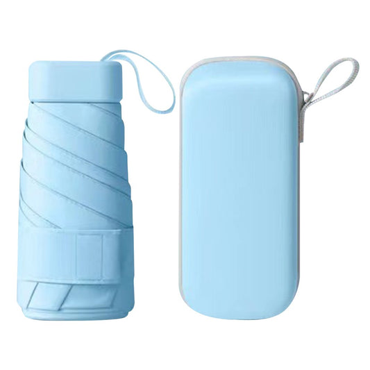 Mini Pocket 6 Ribs Sun Umbrella Anti-UV Sun Umbrella with Storage Box Blue
