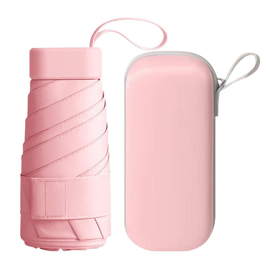 Mini Pocket 6 Ribs Sun Umbrella Anti-UV Sun Umbrella with Storage Box Pink