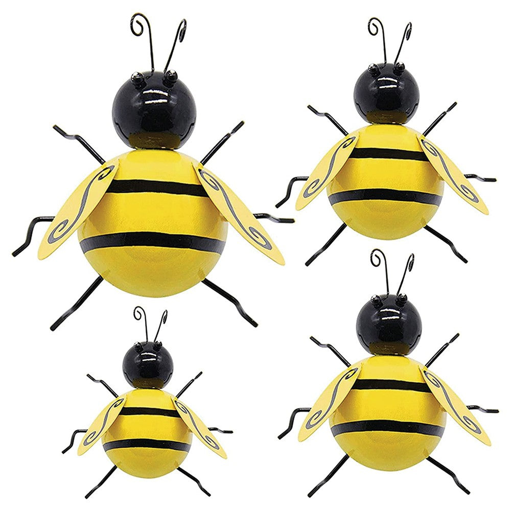 1 X Set of 4Pcs Hanging Metal Bee Statue Sculpture Wall Art Decor Indoor Outdoor Garden Decor