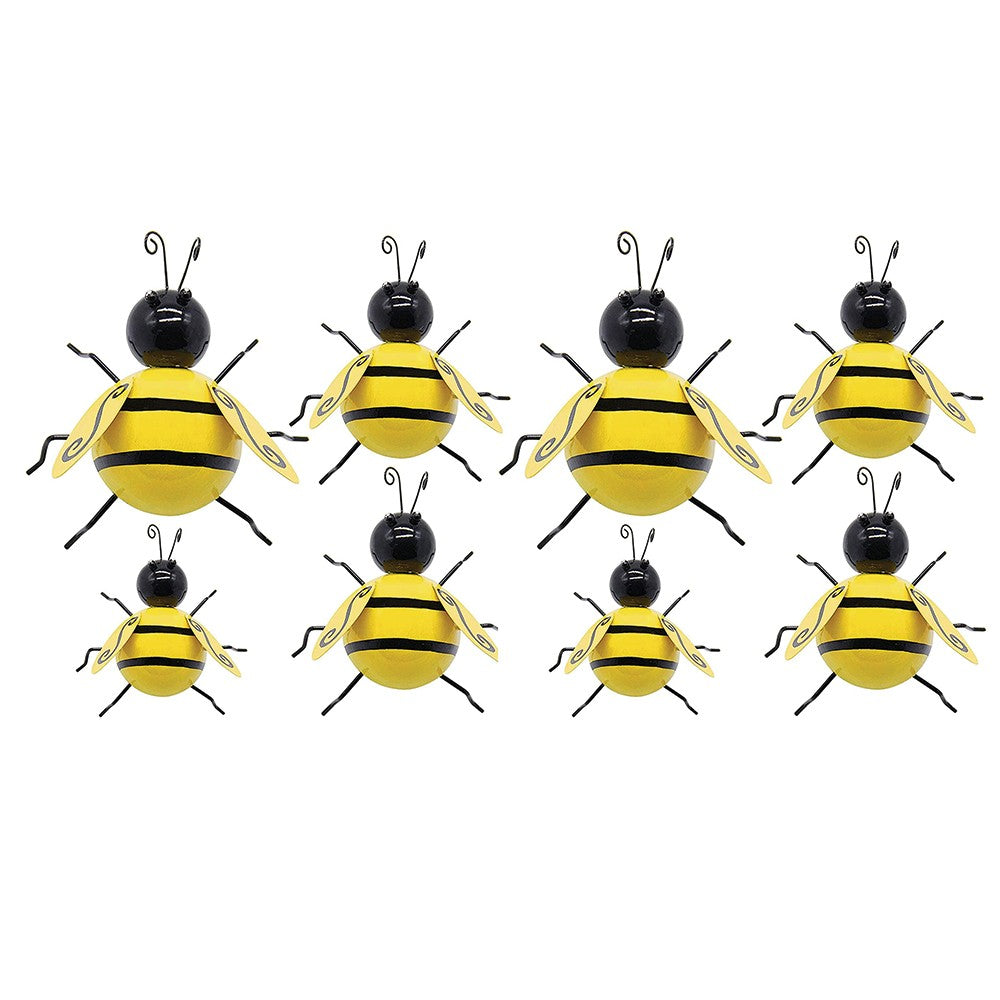 2 X Set of 4Pcs Hanging Metal Bee Statue Sculpture Wall Art Decor Indoor Outdoor Garden Decor