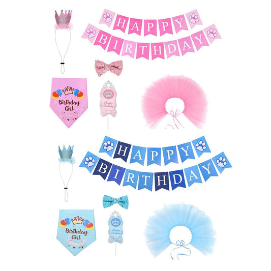 2 X 6Pcs Pet Dog Birthday Party Supplies Set Birthday Bandana Banner Hat Cake Topper Decorations
