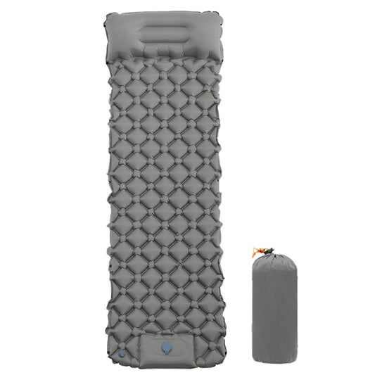 Grey Inflatable Sleeping Pad with Pillow Camping Sleeping Air Mattress Camping Mat